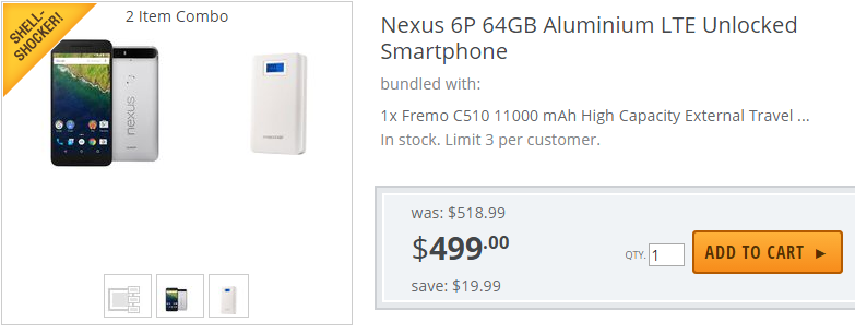 Deal : Buy a Nexus 6P 64GB from Newegg and get a $20 Battery pack for free 7