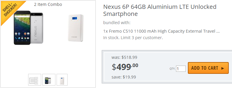 Deal : Buy a Nexus 6P 64GB from Newegg and get a $20 Battery pack for free 4