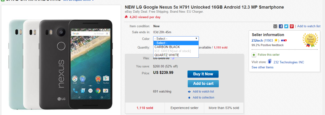 Deal Alert : LG Nexus 5X now available at eBay with $110 off 1