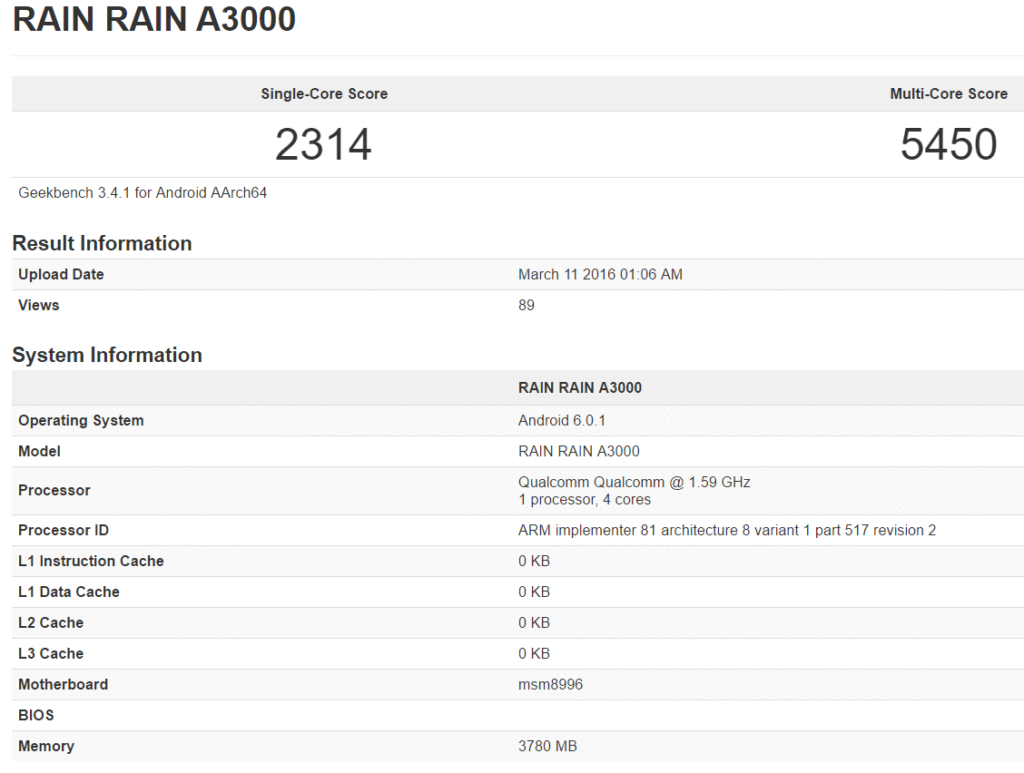 OnePlus 3 Benchmark result shows 6GB of RAM 4