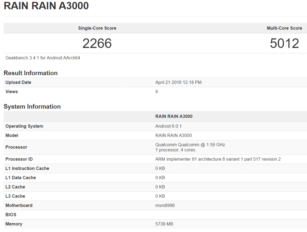 OnePlus 3 Benchmark result shows 6GB of RAM 1