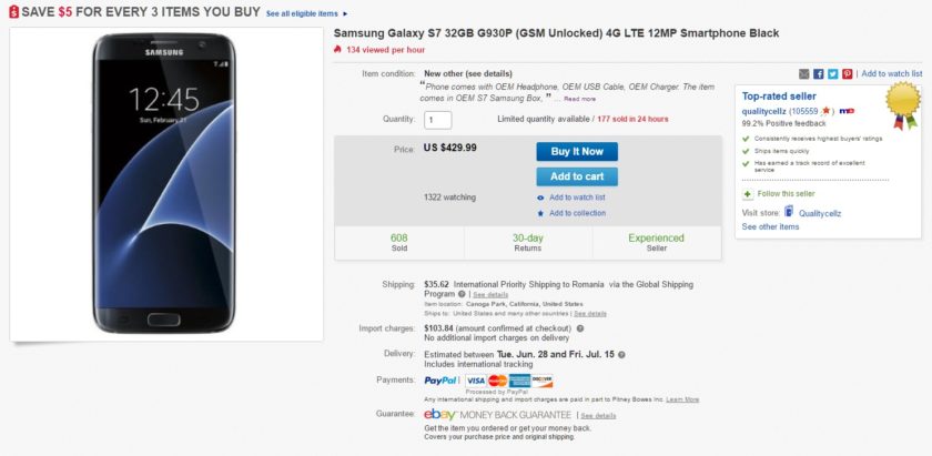 Deal Alert : Grab a Galaxy S7 32 GB version for only $430 from Ebay 1