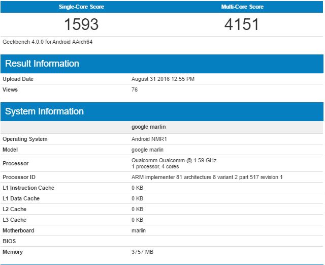 GeekBench Pixel XL