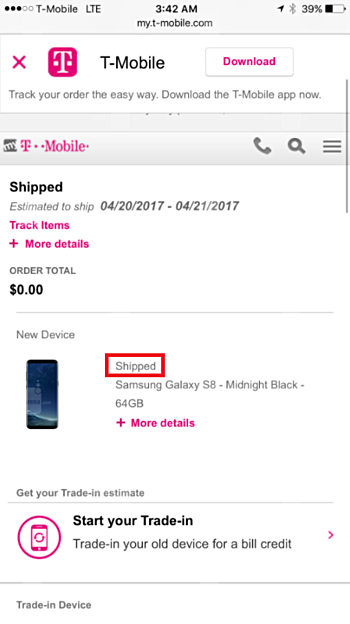 T-Mobile started shipping the Galaxy S8 devices 4