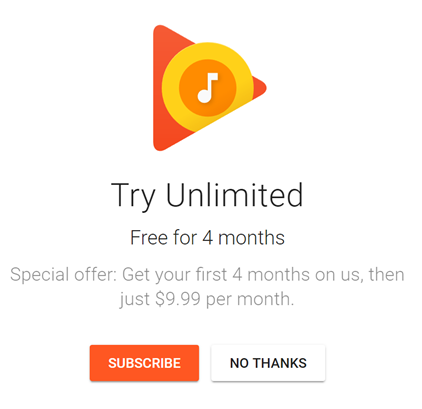 Google Play Music New subscribers will get free 4 Months of Service 1