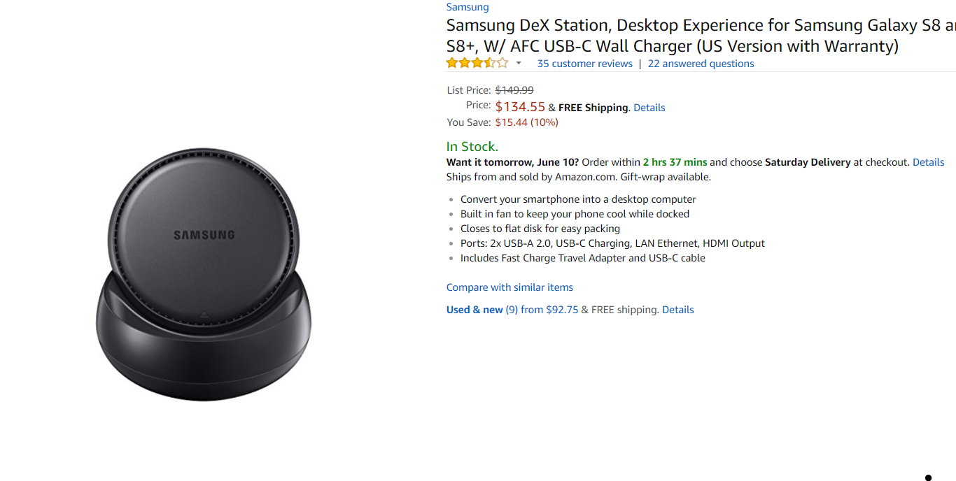 Deal alert: You can now grab a Samsung DeX for your Galaxy S8 from Amazon with $15 off 1