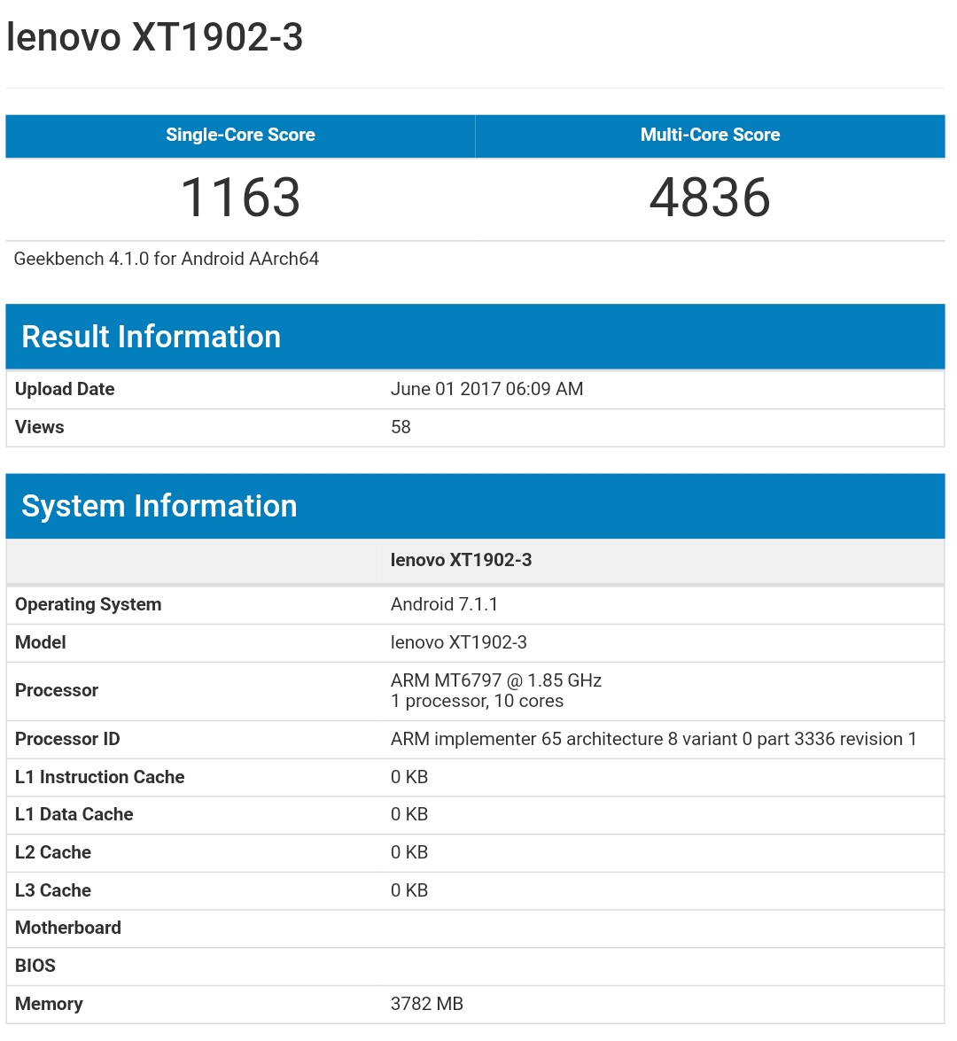 Lenovo XT1902-3 spotted with Helio X20 and 4GB RAM on Geekbench 2