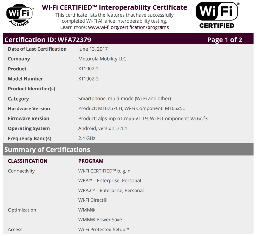 Moto M2 gets Wi-Fi certification 2