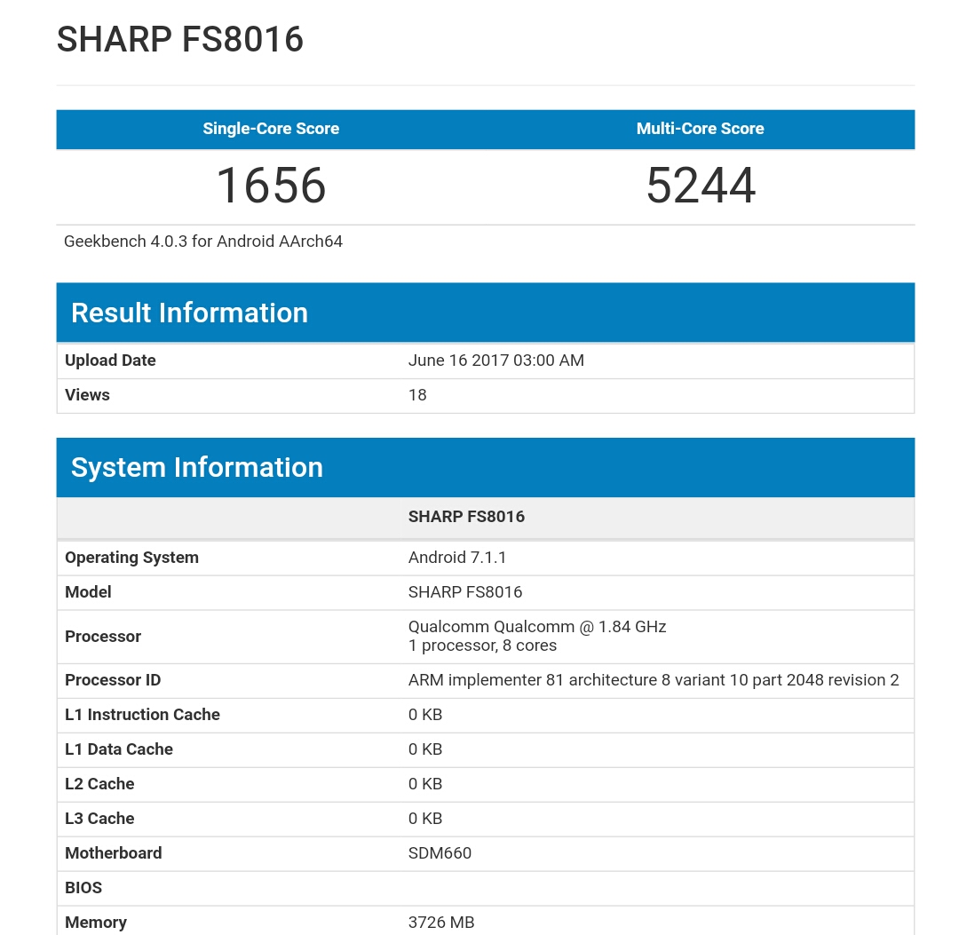 Sharp smartphone with Snapdragon 660 spotted on Geekbench 2 Sharp smartphone with Snapdragon 660 spotted on Geekbench 2
