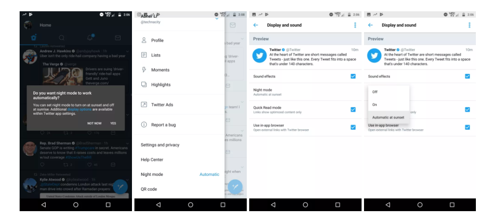 Twitter adds automatic toggling feature for the night mode in their Android app 2
