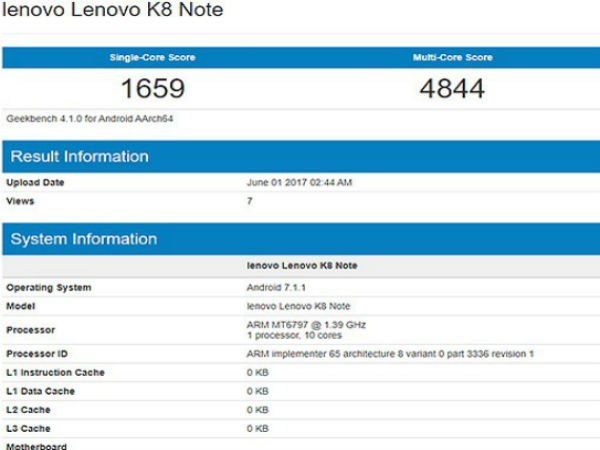 Lenovo K8 Note Spotted On Geekbench With Helio X20 Processor and 4GB RAM 1