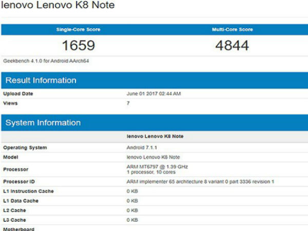 Lenovo K8 Note Spotted On Geekbench With Helio X20 Processor and 4GB RAM 10