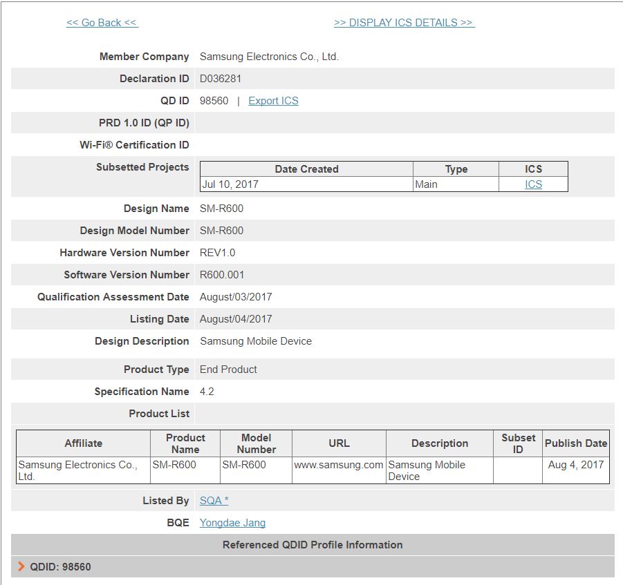 Samsung Wearable device gets Bluetooth certification 2 Samsung Wearable device gets Bluetooth certification 2