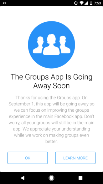 Facebook to discontinue Groups app by September 1 2