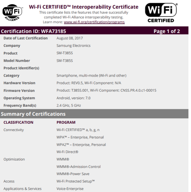 Samsung Galaxy Tab E 8.0 (SM-T375) gets Wi-Fi certification 2