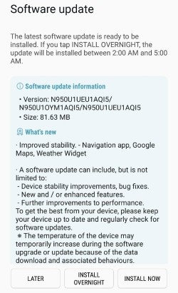 Unlocked Galaxy Note 8 receives its first update in the US 1