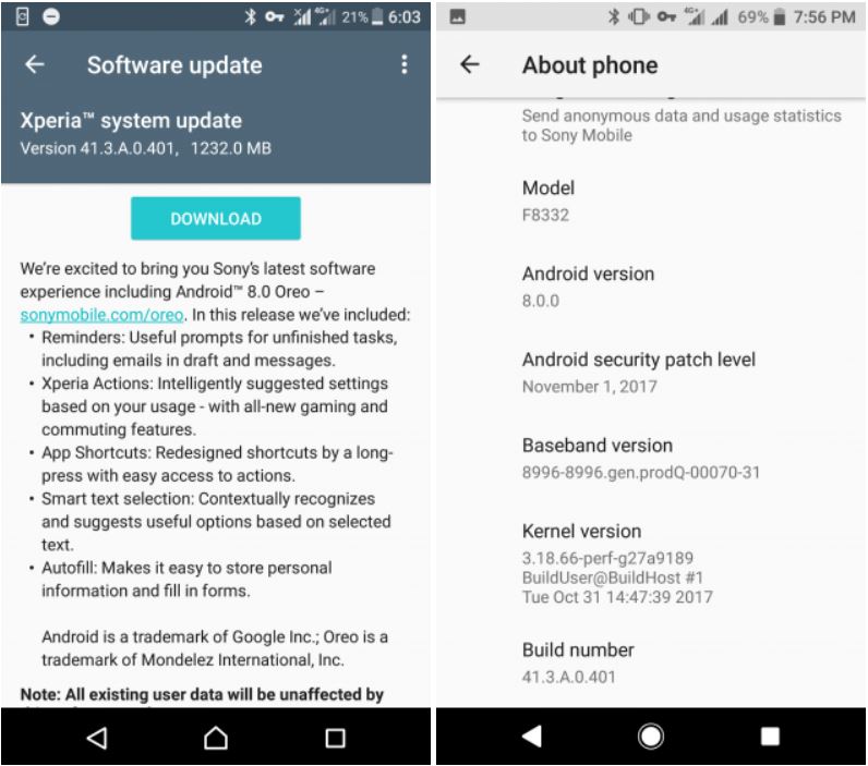 Sony begins rolling out Android 8.0 Oreo for Xperia XZ and XZs 1