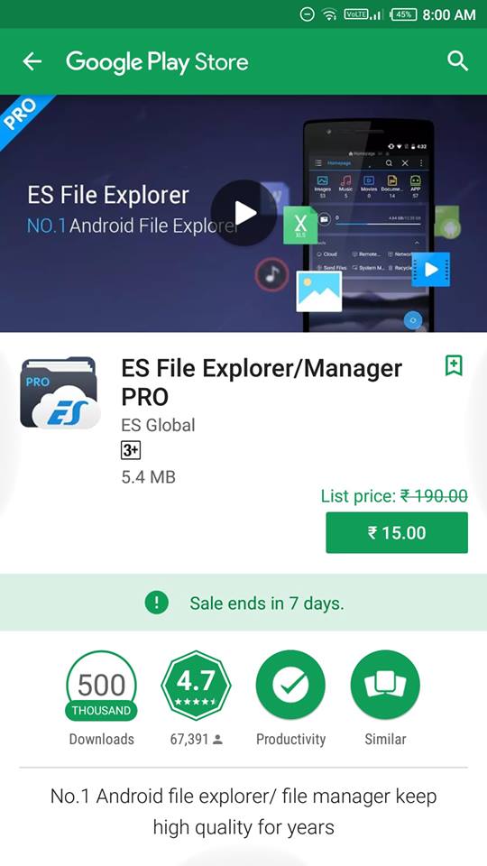 Deal Alert: Buy ES File Explorer Pro at Google Play for just Rs. 15 for a limited time 4