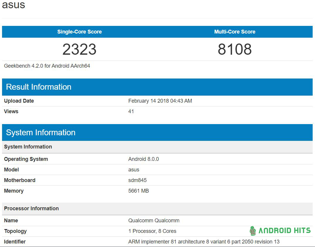 ASUS Smartphone with Snapdragon 845, 6B RAM spotted on Geekbench; could be Zenfone 5z or ROG Phone 2