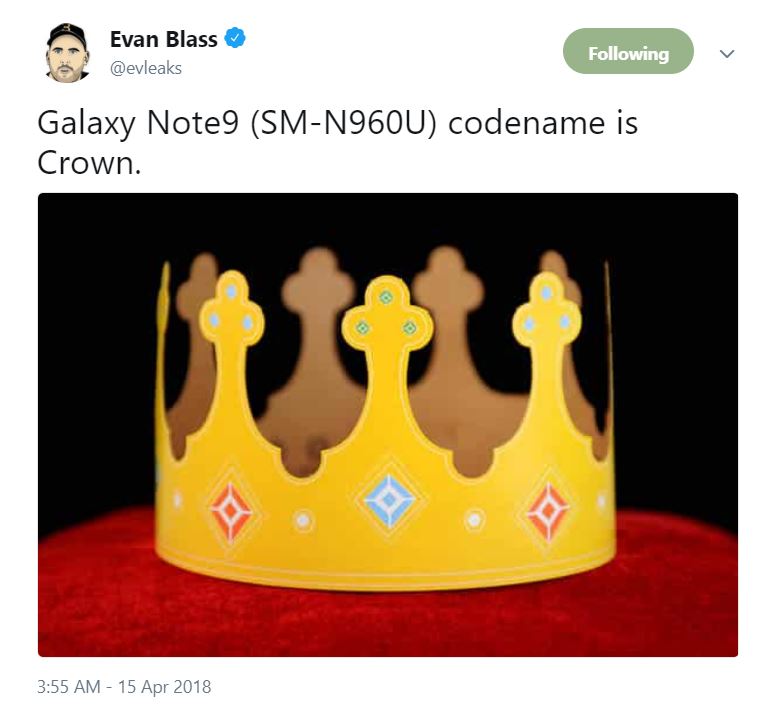Samsung Galaxy Note 9 is codenamed as 'Crown' 2 Samsung Galaxy Note 9 is codenamed as 'Crown' 2