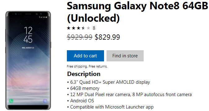 Microsoft sells the cheapest unlocked Galaxy Note 8 devices 2 Microsoft sells the cheapest unlocked Galaxy Note 8 devices 1