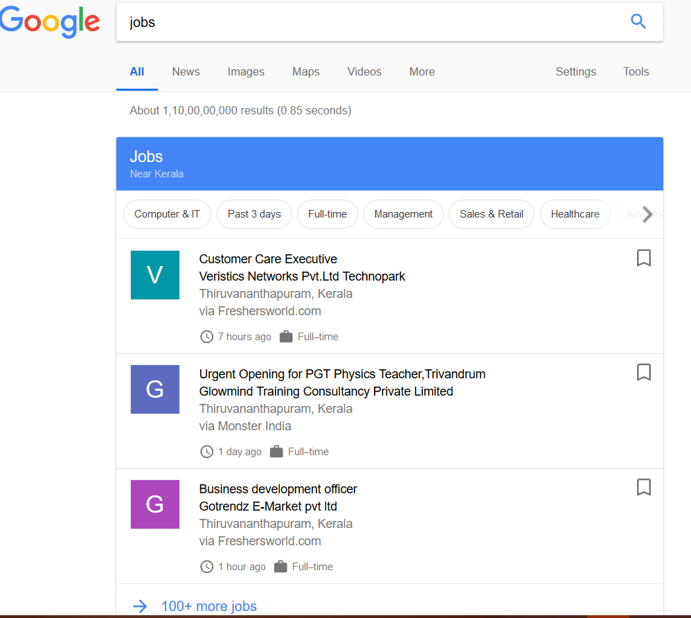 Google Job searches are now available for India 1