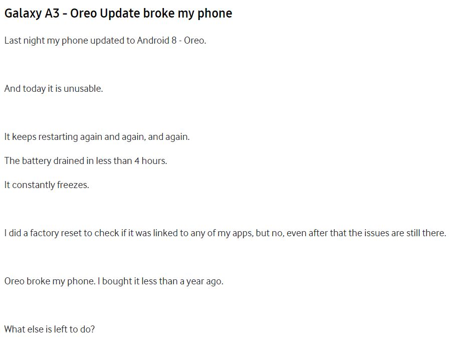Samsung Galaxy A3 (2017) users face random reboots after Oreo update 2 Samsung Galaxy A3 2017 Oreo Bug