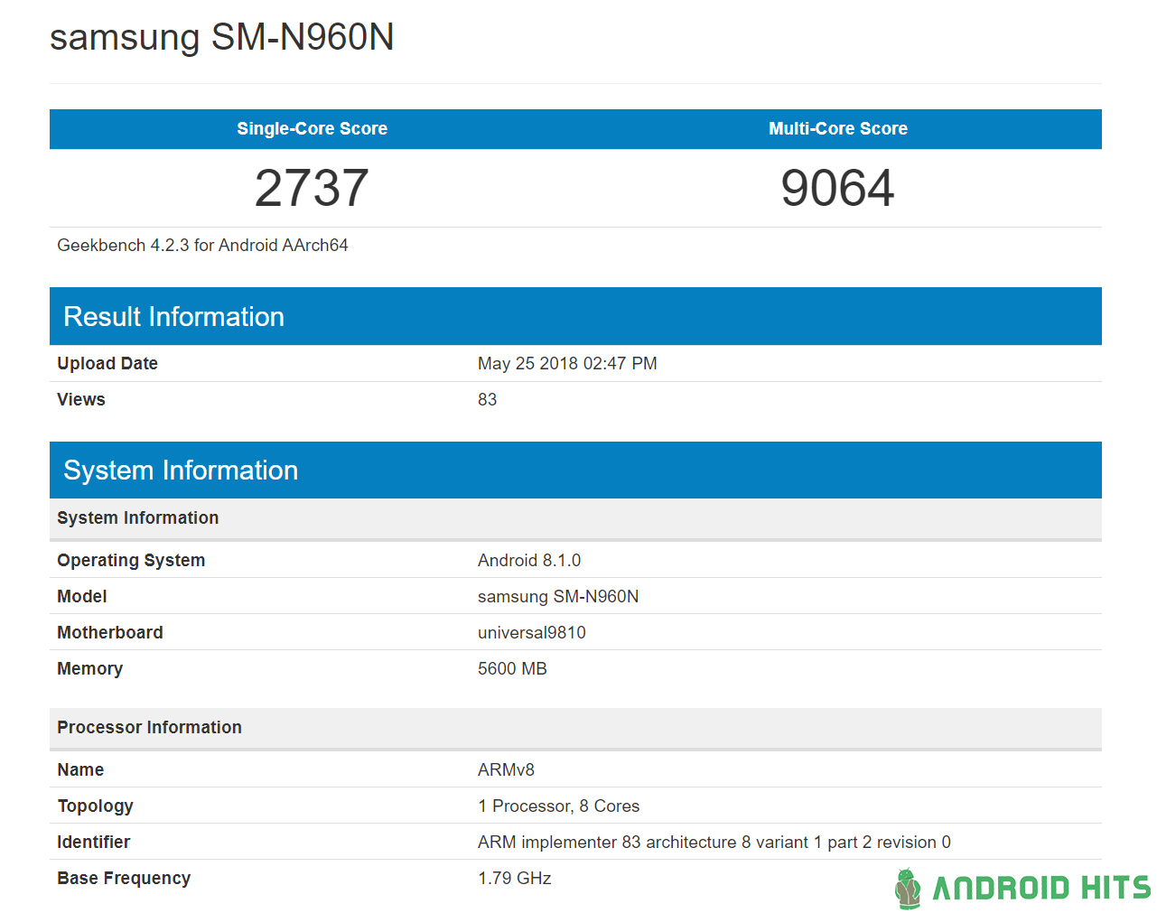 Samsung Galaxy Note 9 on Geekbench
