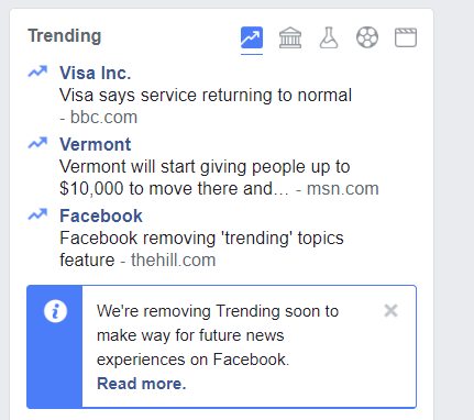 Facebook removes 'trending topics' option, testing 'Breaking News' feature 1