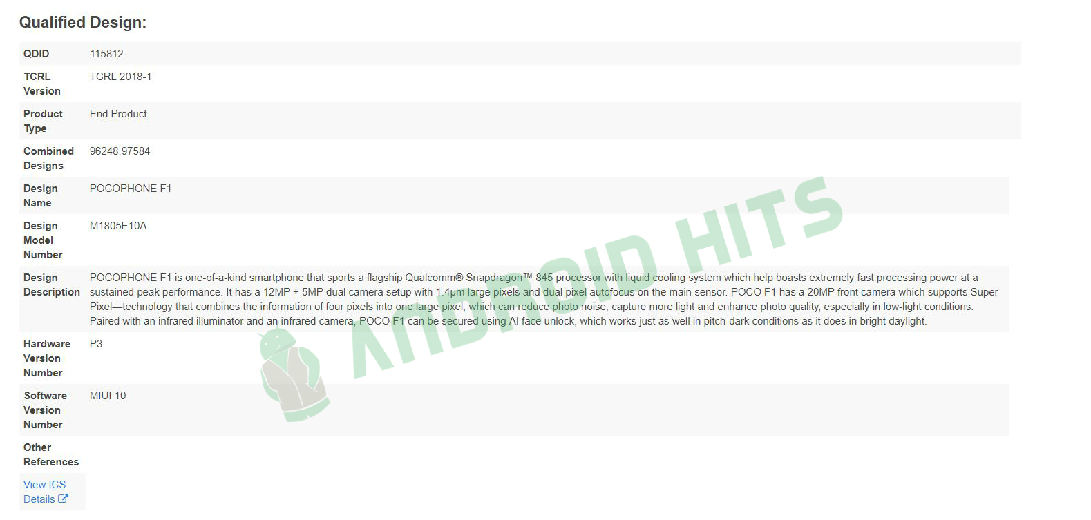Bluetooth certification for Xiaomi POCOPHONE F1 reveals full specs 2 Xiaomi POCOPHONE F1 in Bluetooth