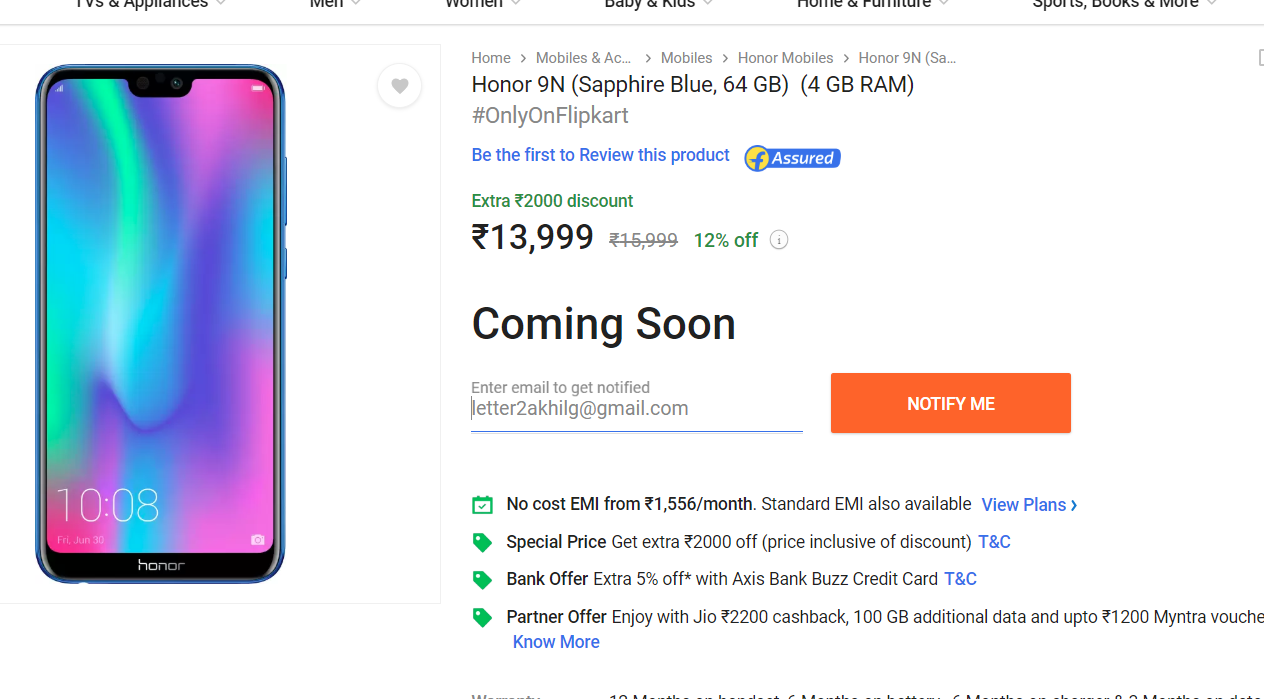 Honor 9N gets a warm welcome in India, Sold Out in its First Flash Sale On Flipkart 2