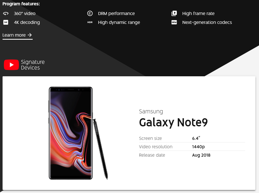 YouTube kicks off signature device program, includes high-end devices for the best video experience 2 Galaxy note 9 youtube